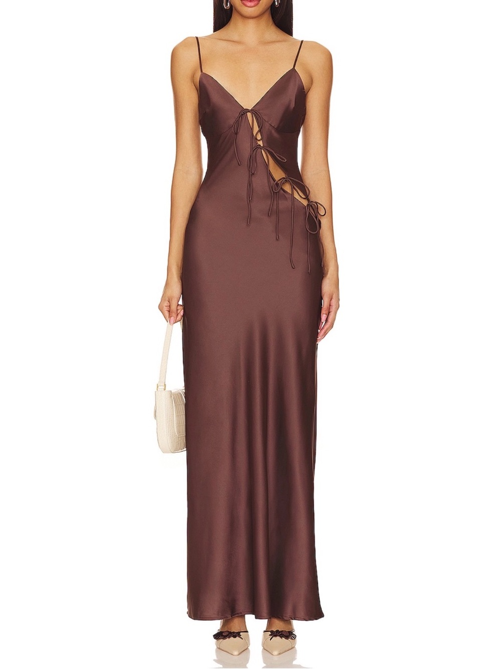 Brown Satin Tie-Front Slip Dress - Women